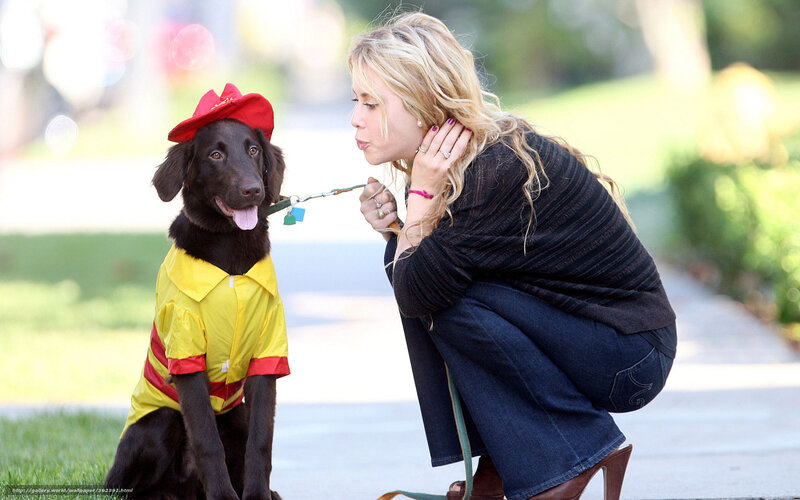 Woman with dog in costume