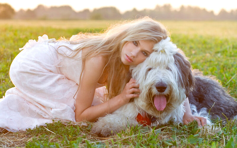 Woman with Dog in Field — Green
