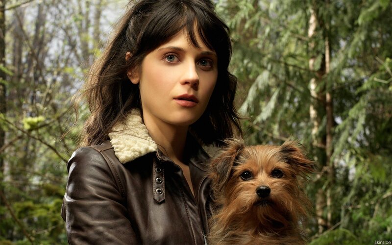 woman with dog in forest