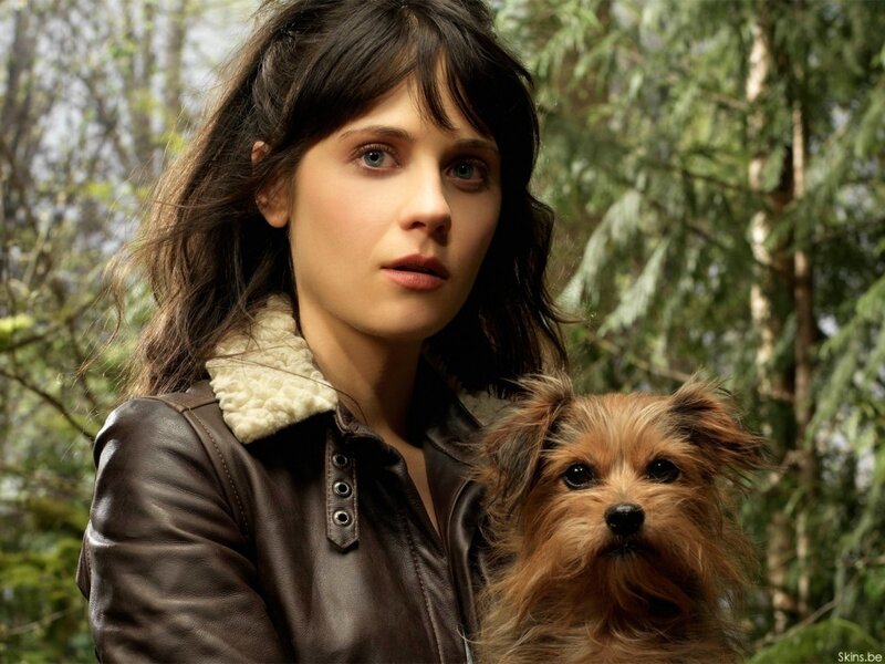 woman with dog in forest