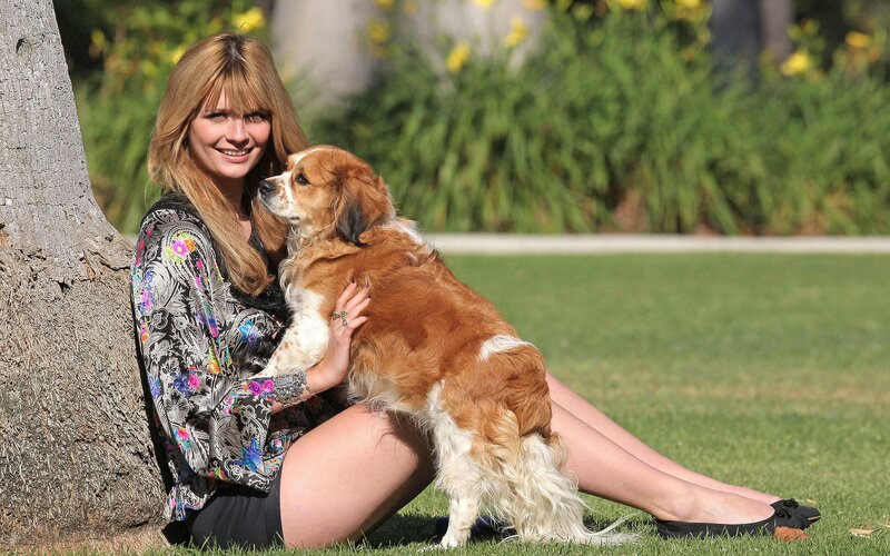 Woman with dog in park