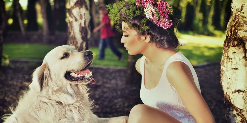 Woman with Dog in Park — White