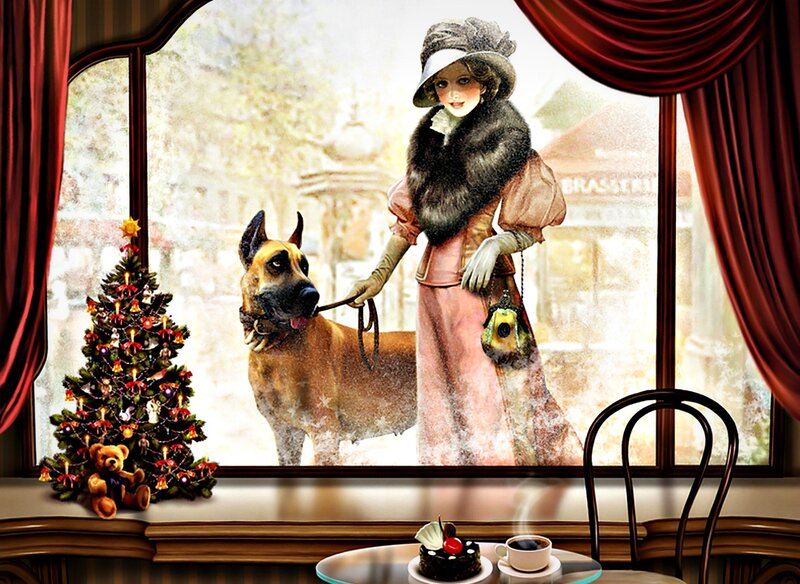 Woman with Dog in Window