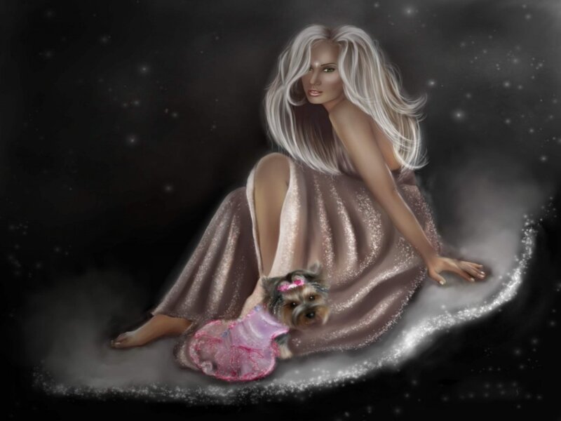 Woman with Dog on Cloud