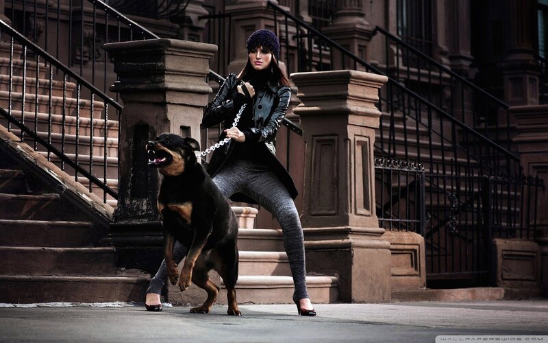 woman with dog on leash