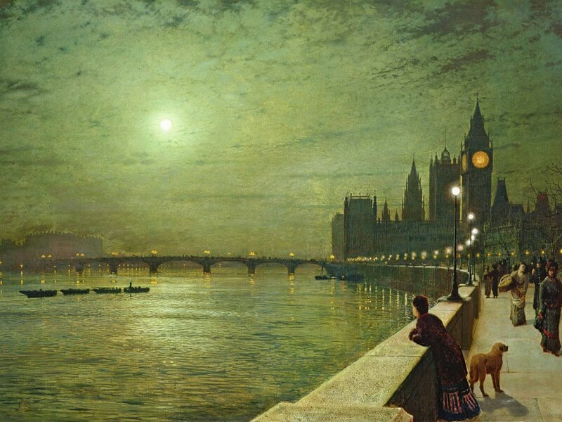Woman with Dog on Riverbank
