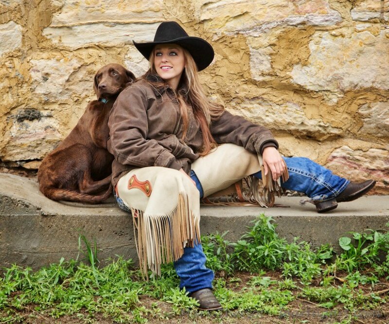 Woman with Dog on Step