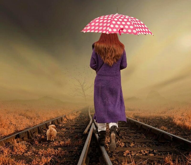 Woman with Dog on Tracks