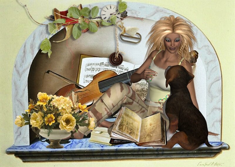 Woman with Dog on Windowsill