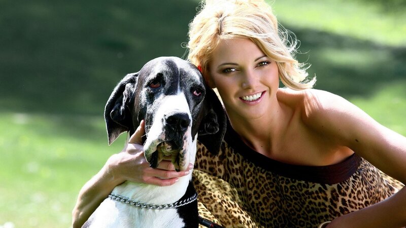 woman with dog outdoors