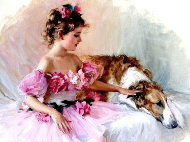 Woman with Dog — Pink