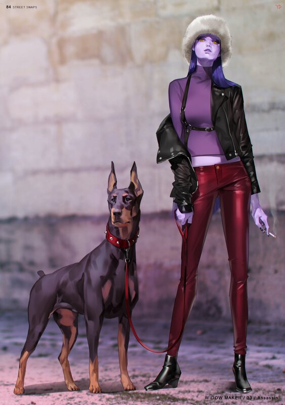 Woman with Dog — Purple