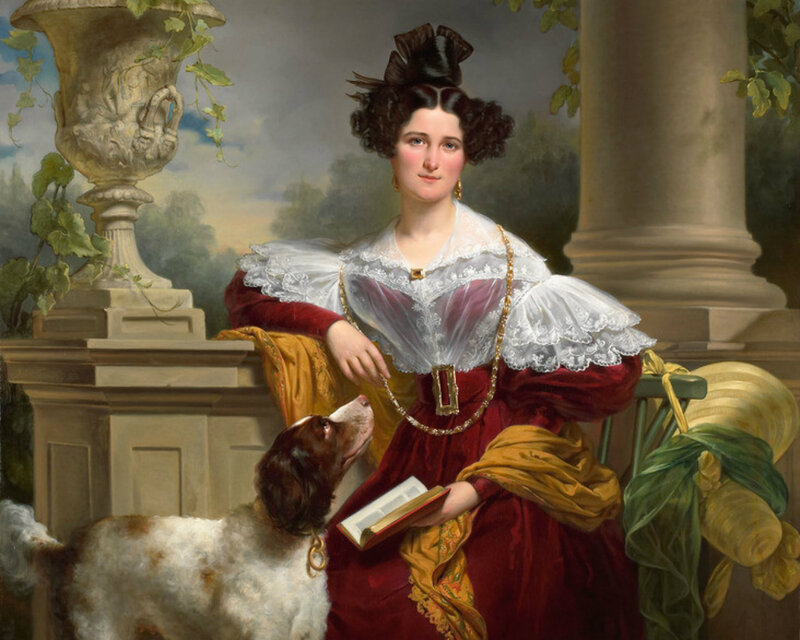 Woman with Dog — Red