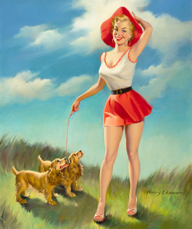 Woman with dogs in field