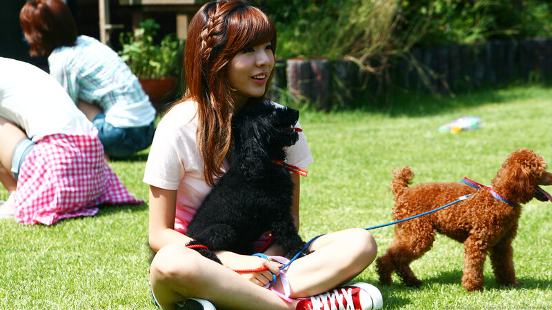 Woman with dogs in park