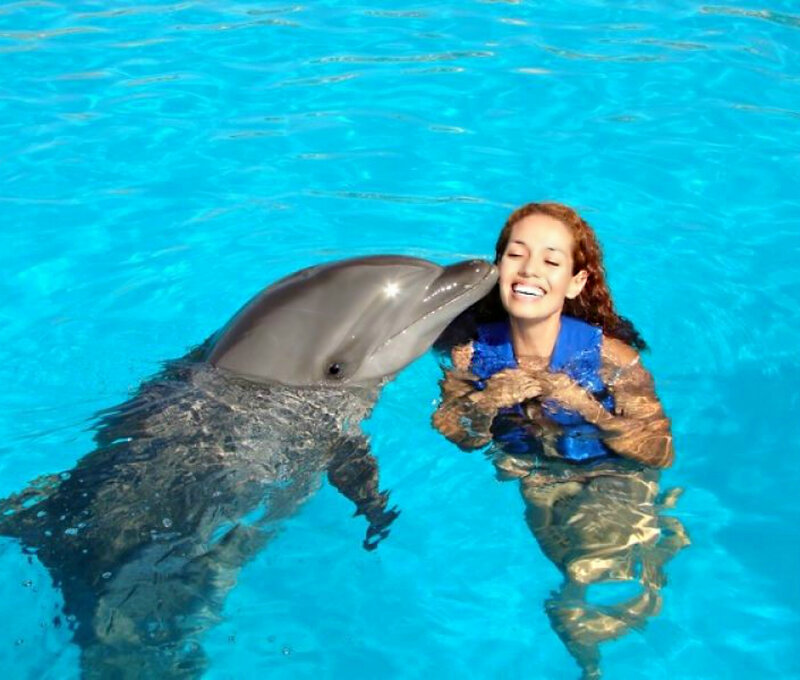 Woman with Dolphin — Blue, Happy