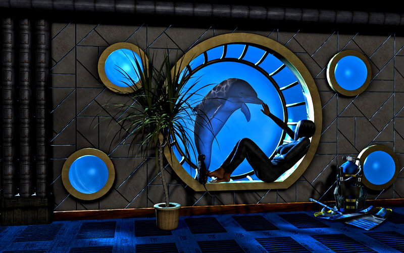 Woman with Dolphin — Blue, Serene, Night