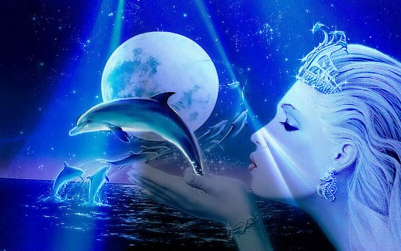 Woman with Dolphin — Blue, Serene