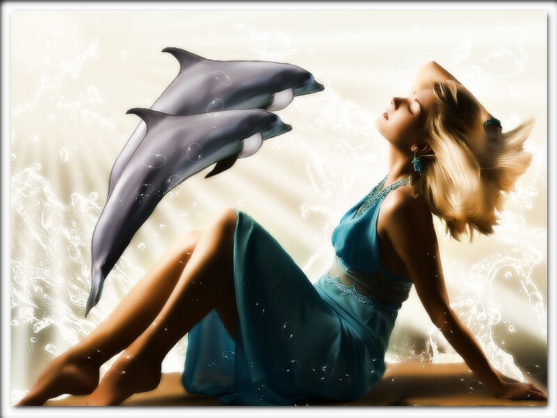Woman with Dolphins — Blue