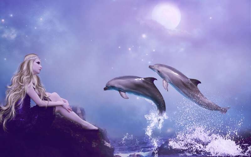 Woman with Dolphins — Purple