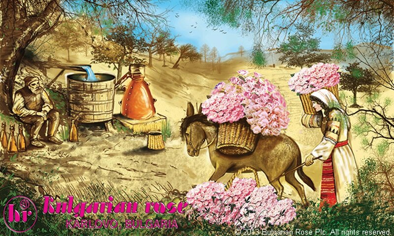 Woman with Donkey Carrying Roses
