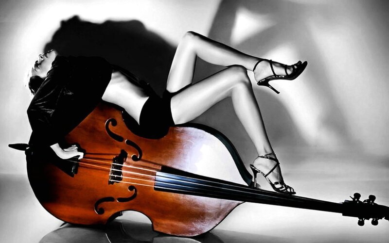Woman with Double Bass — Brown, Dramatic