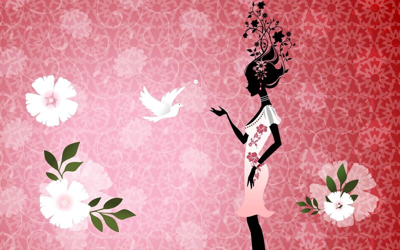 woman with dove and flowers