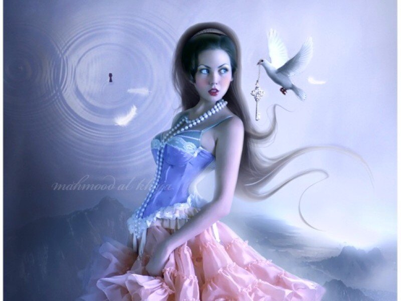 woman with dove and key