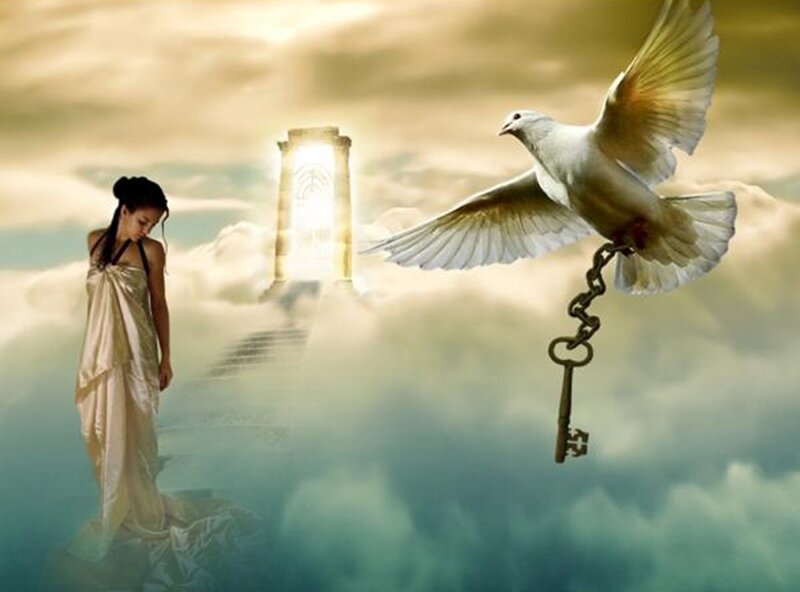 Woman with Dove and Key — White