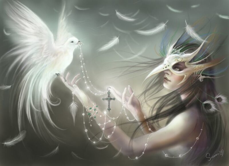 woman with dove and mask