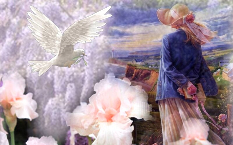 Woman with Dove — Blue, Serene