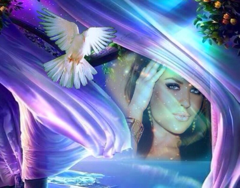 Woman with Dove — Purple, Ethereal