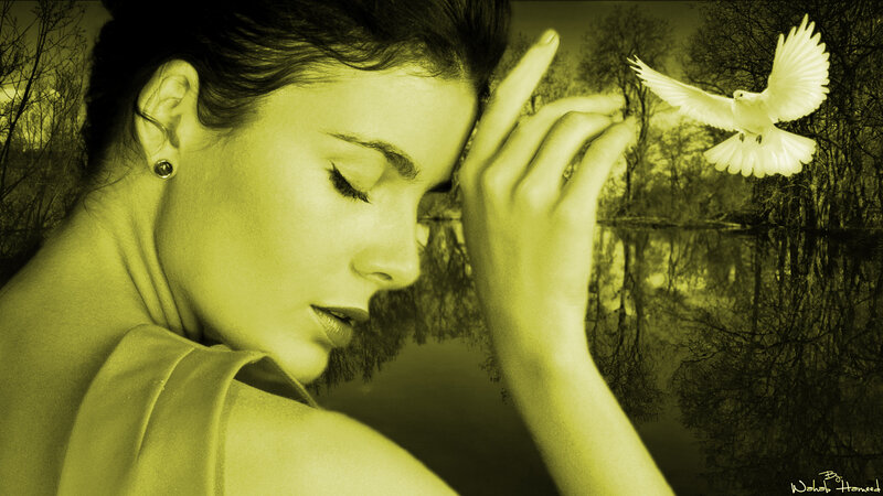Woman with Dove — Yellow, Serene