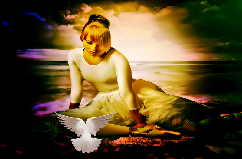 Woman with Dove — Yellow