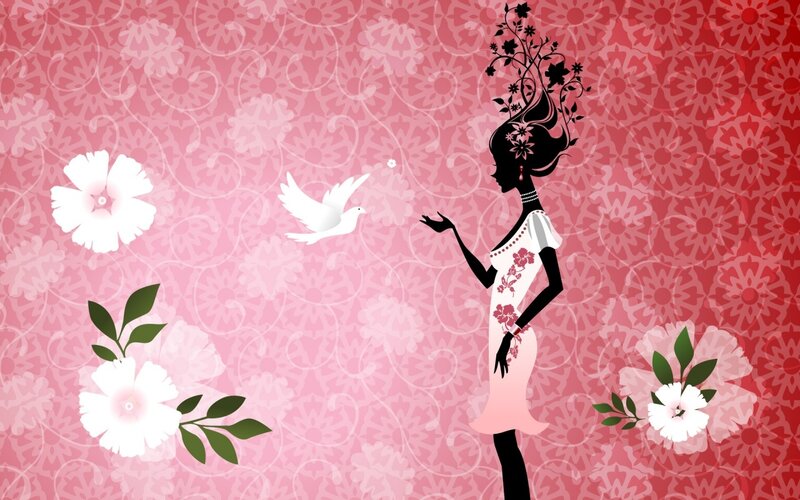 woman with doves and flowers