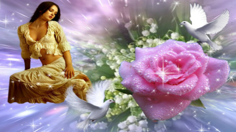Woman with Doves and Rose