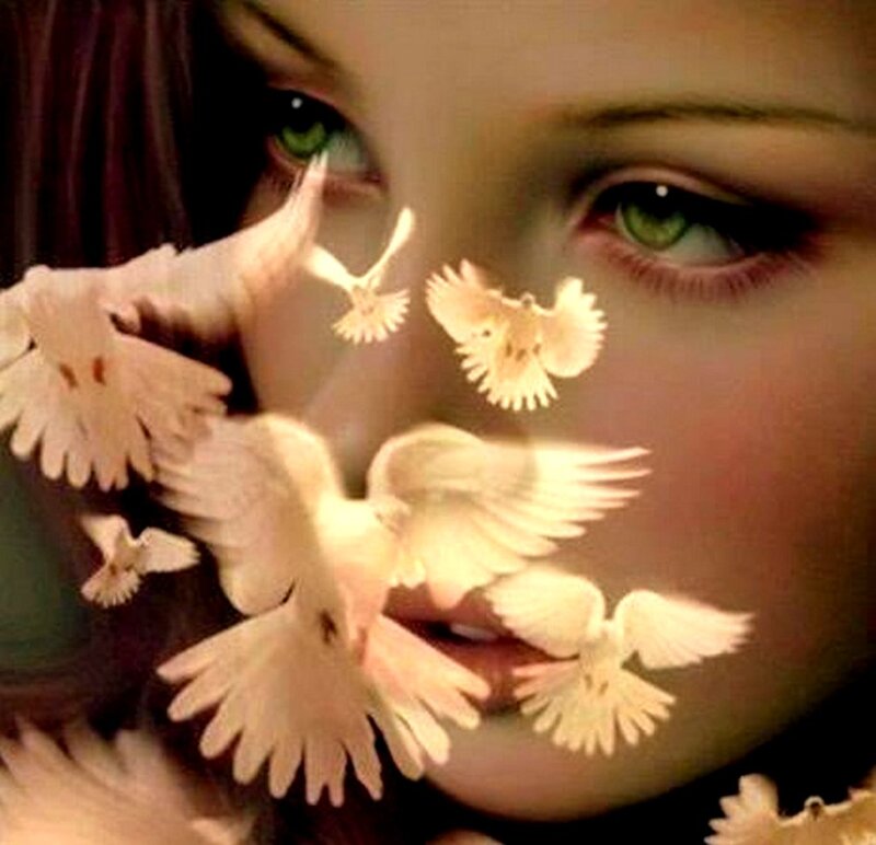 Woman with Doves — Beige
