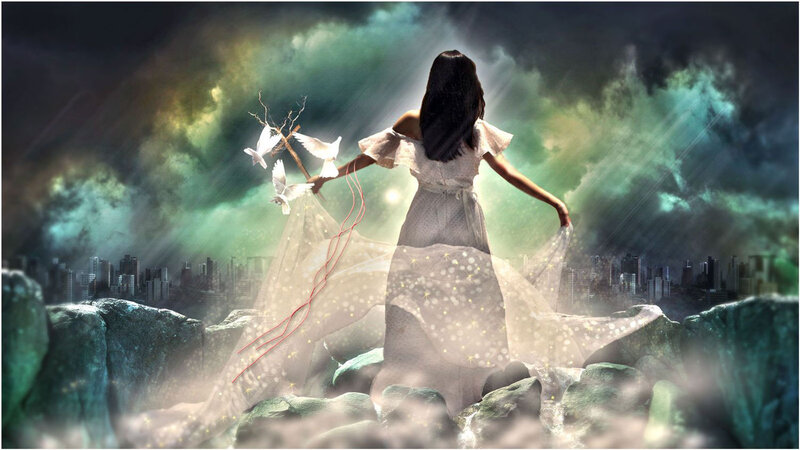 Woman with Doves — Green