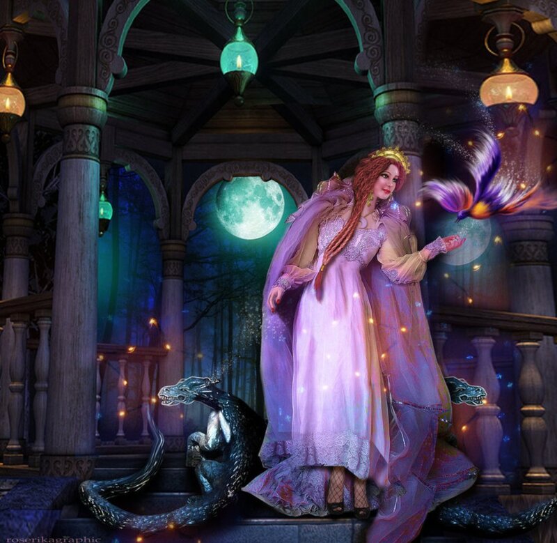 Woman with Dragon and Bird