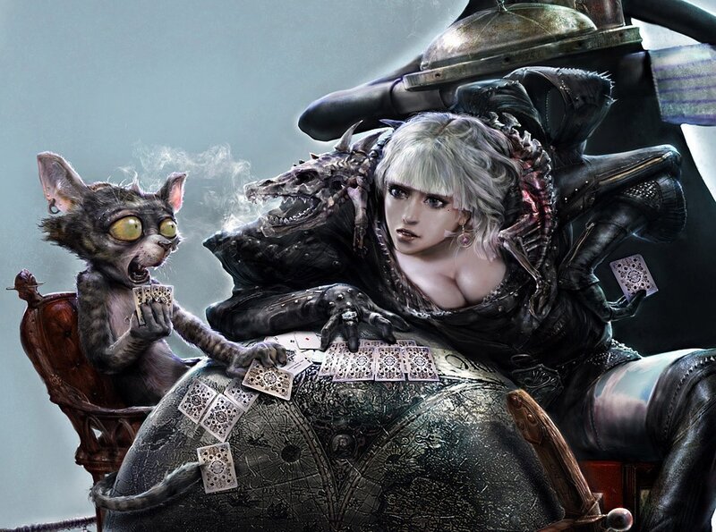 Woman with Dragon and Cat