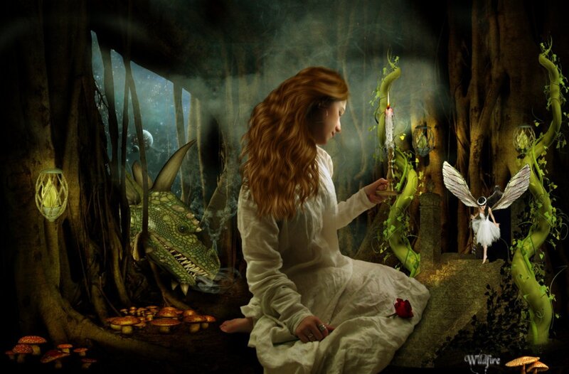 Woman with Dragon and Fairy