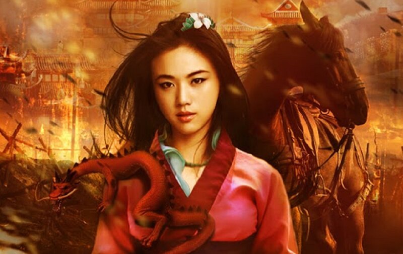 Woman with Dragon and Horse — Red