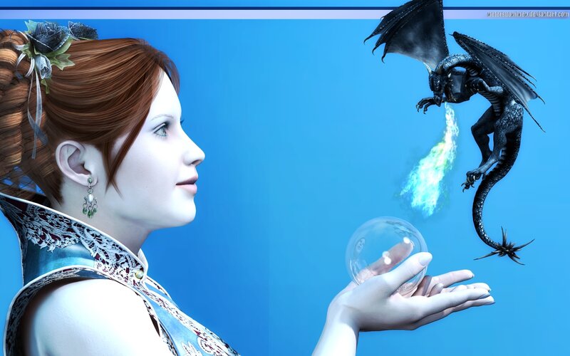 woman with dragon and orb