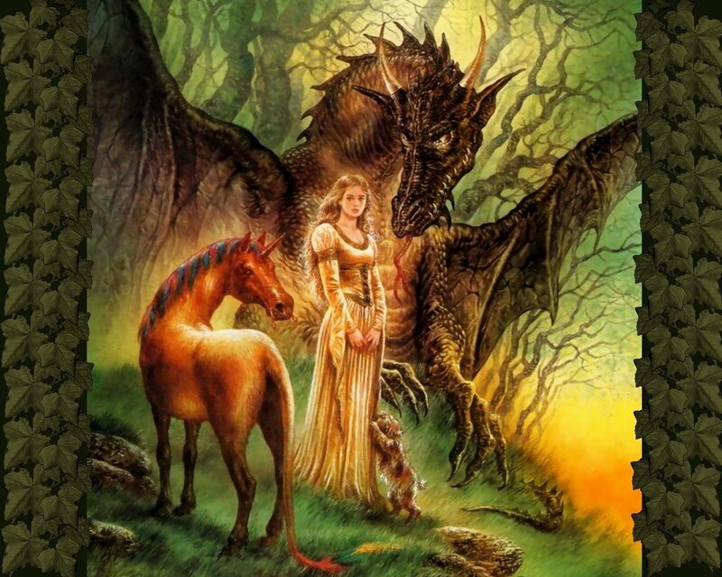 Woman with Dragon and Unicorn