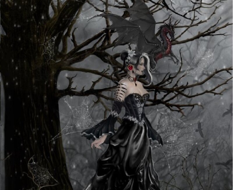 Woman with Dragon — Black, Dark