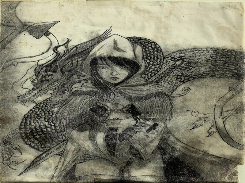 Woman with Dragon — Black, Dramatic