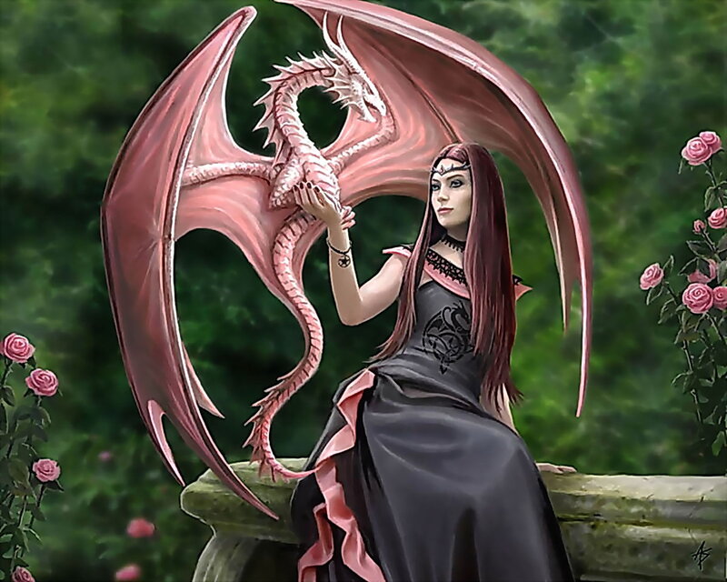 Woman with Dragon — Black, Serene