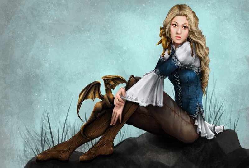 Woman with Dragon — Blue, Calm