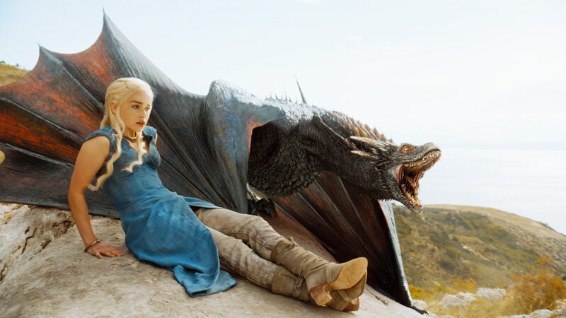 Woman with Dragon — Blue, Dramatic, Afternoon, Photograph