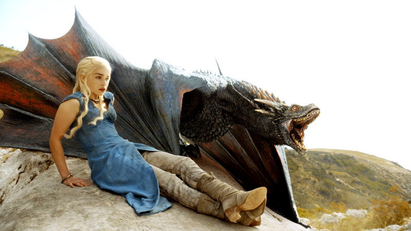 Woman with Dragon — Blue, Dramatic, Afternoon